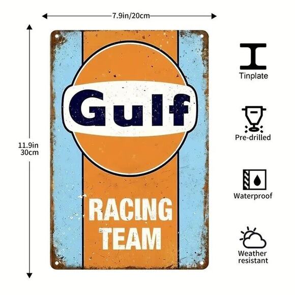 Metal Tin Sign • Petroliana • Gulf Racing Team • Ford GT 40 Sponsor • "8x12" - Picture 3 of 9